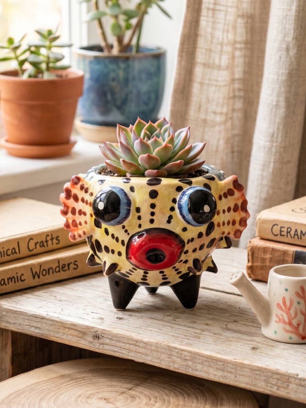 RARE Mexican Talavera Puffer Fish Planter Handmade Folk Art  Gerardo Garcia